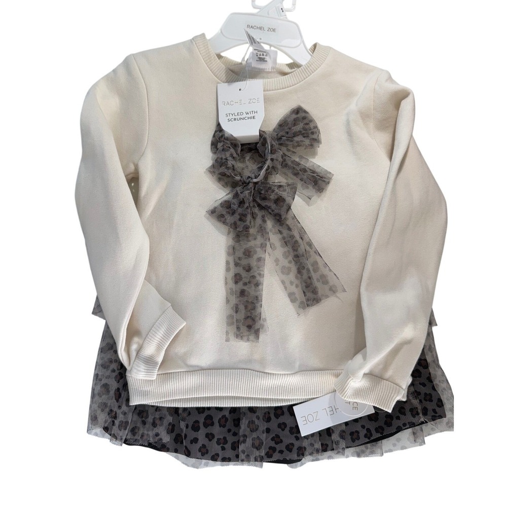 Rachel Zoe Kids Leopard Tutu Skirt Cream Sweatshirt Set Coquette NWT 6X